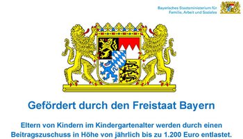 Logo des Freistaates Bayern mit Hinweis über Beitragszuschuss